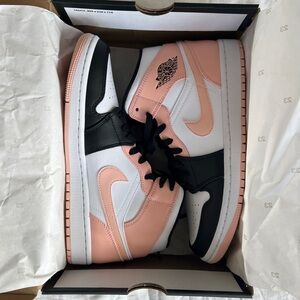 Air Jordan 1 Mid Pink Black White Sneakers, W8.5